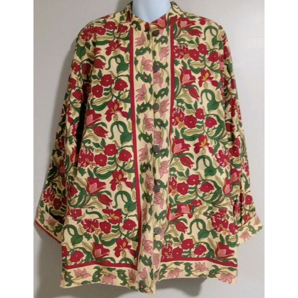Orvis‎ Handcrafted Floral Reversible Thick Longsleeve Loop Button Jacket Size Xl